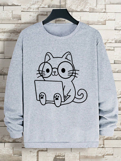 Gentleman Cat At Work – Printed Hip Hop Loose Fit Sweatshirt