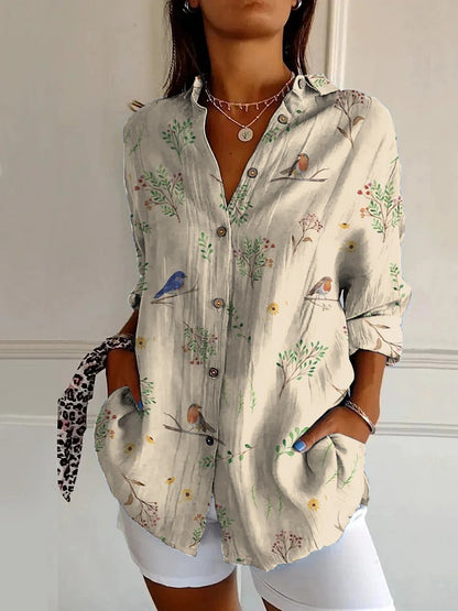 Flowers Print Long Sleeve Shirt for Women – Chic Streetwear Outfit