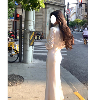 French-Inspired Shirt & Fishtail Skirt Two-Piece Outfit Set | Elegant Officewear Style 2025