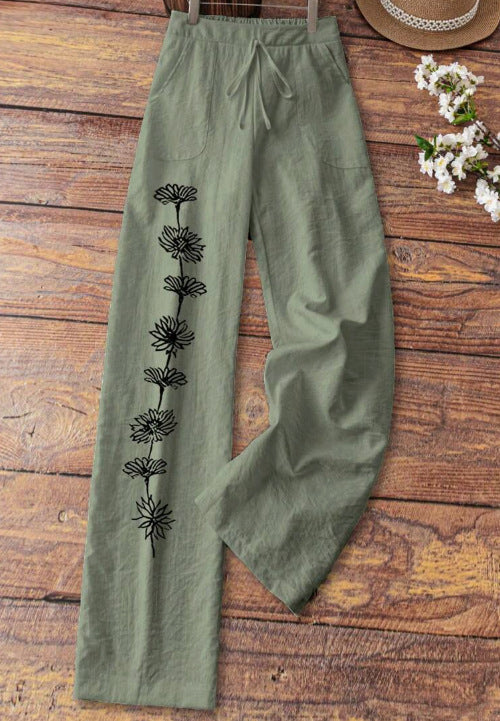 Fashion Casual Printed Loose Trousers – Relaxed Fit Cotton-Linen Pants