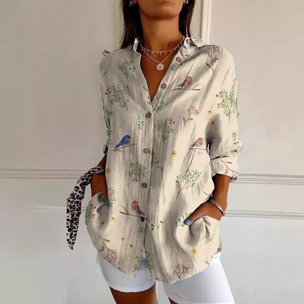 Flowers Print Long Sleeve Shirt for Women – Chic Streetwear Outfit