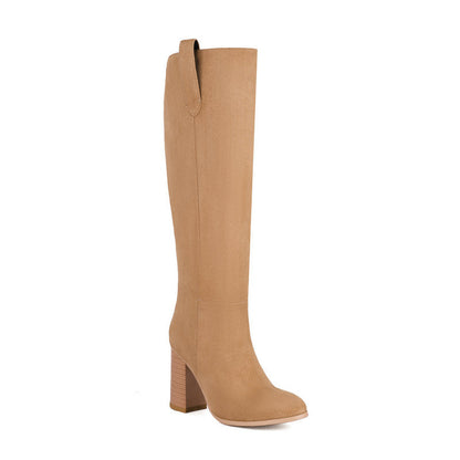 Striking Suede Long Boots for Women | Chunky Heel & Round Toe Winter Boots