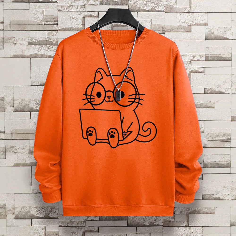 Gentleman Cat At Work – Printed Hip Hop Loose Fit Sweatshirt