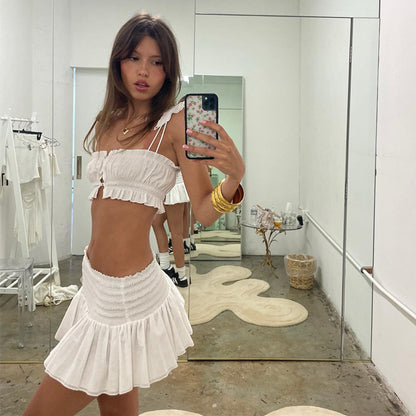 Flying Sleeves Camisole & Pleated Skirt Two-Piece Outfit Set | Sexy Style 2025 Aesthetic
