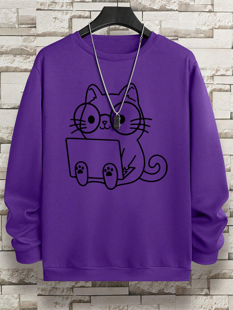 Gentleman Cat At Work – Printed Hip Hop Loose Fit Sweatshirt