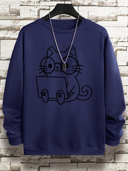 Gentleman Cat At Work – Printed Hip Hop Loose Fit Sweatshirt