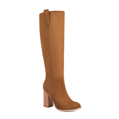 Striking Suede Long Boots for Women | Chunky Heel & Round Toe Winter Boots
