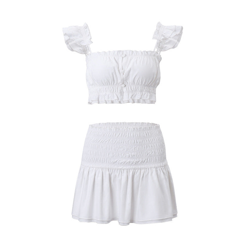 Flying Sleeves Camisole & Pleated Skirt Two-Piece Outfit Set | Sexy Style 2025 Aesthetic