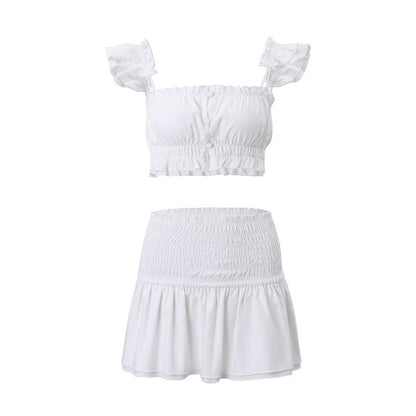 Flying Sleeves Camisole & Pleated Skirt Two-Piece Outfit Set | Sexy Style 2025 Aesthetic