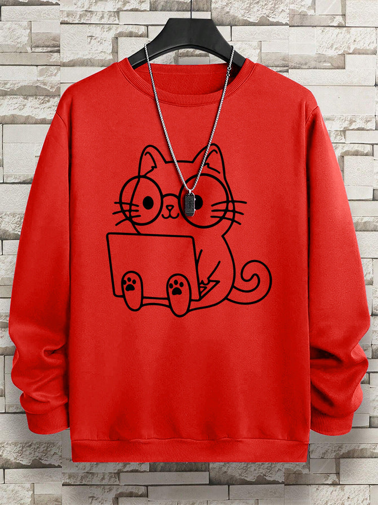 Gentleman Cat At Work – Printed Hip Hop Loose Fit Sweatshirt