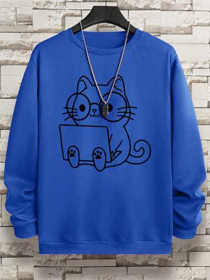 Gentleman Cat At Work – Printed Hip Hop Loose Fit Sweatshirt