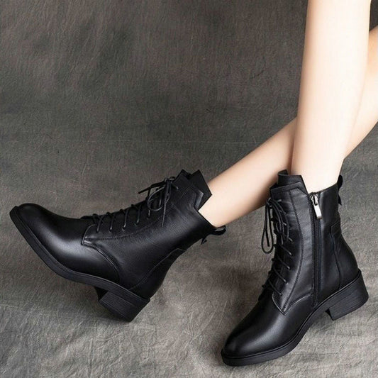 Retro-Style PU Boots for Women | Classic Round Toe Autumn-Winter Footwear