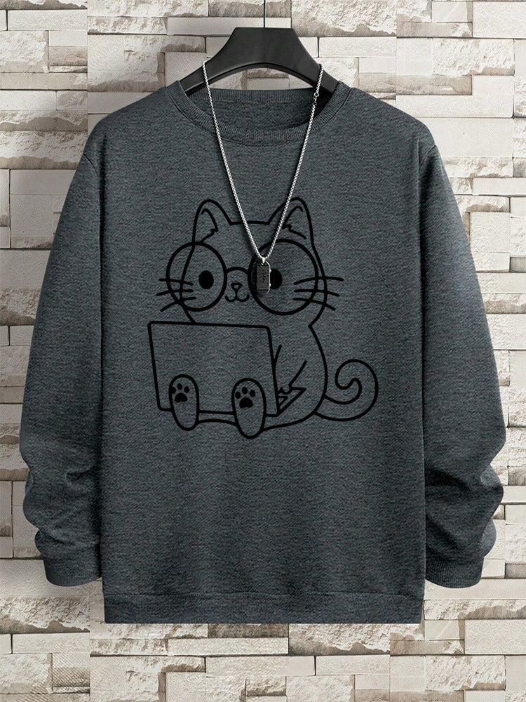 Gentleman Cat At Work – Printed Hip Hop Loose Fit Sweatshirt