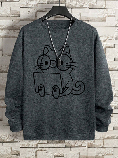 Gentleman Cat At Work – Printed Hip Hop Loose Fit Sweatshirt