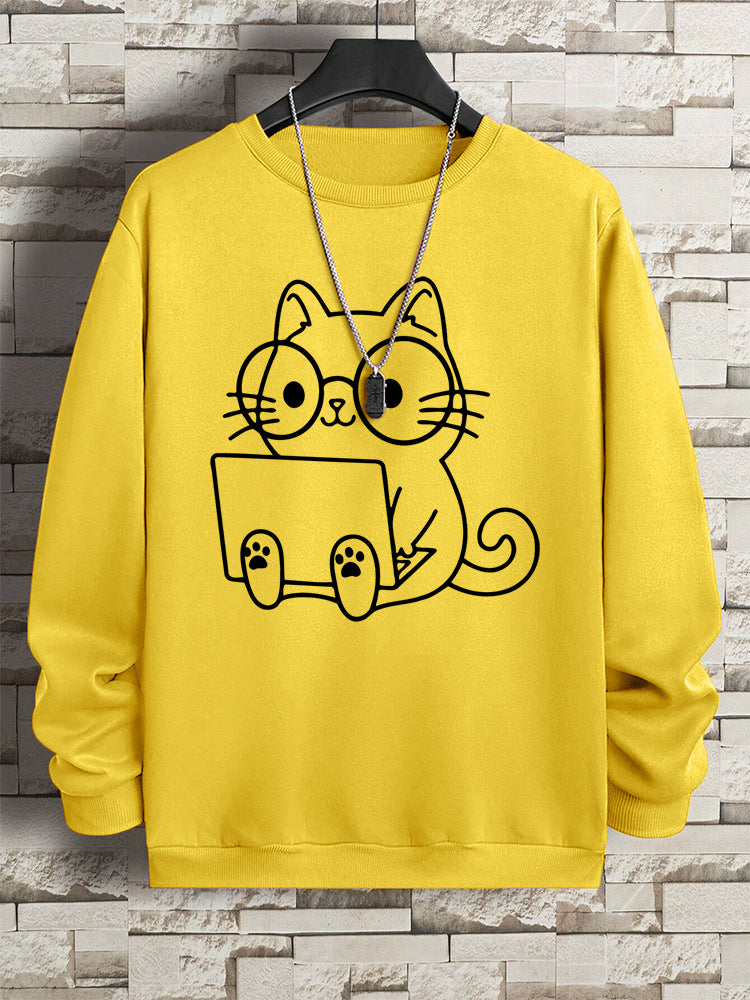Gentleman Cat At Work – Printed Hip Hop Loose Fit Sweatshirt