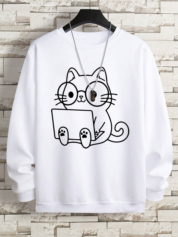 Gentleman Cat At Work – Printed Hip Hop Loose Fit Sweatshirt