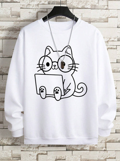 Gentleman Cat At Work – Printed Hip Hop Loose Fit Sweatshirt