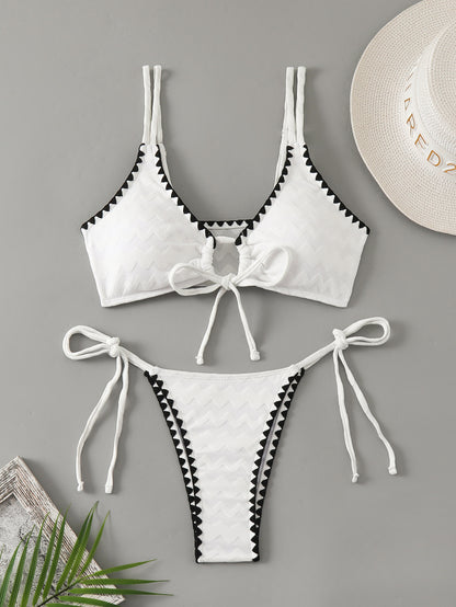 Two Pieces New White Bandage Stripe Bikini
