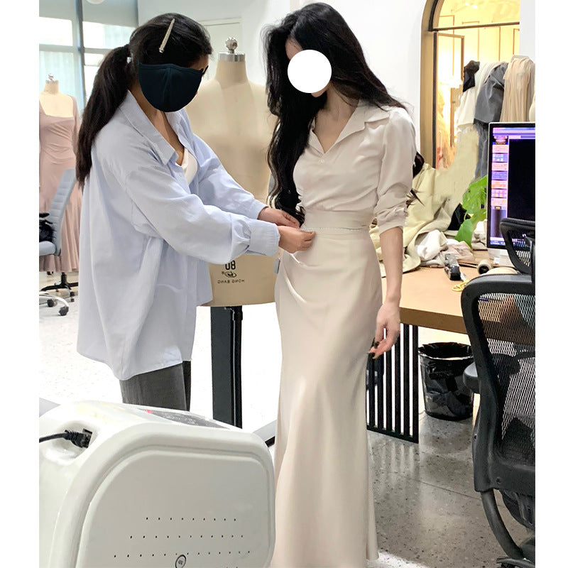 French-Inspired Shirt & Fishtail Skirt Two-Piece Outfit Set | Elegant Officewear Style 2025