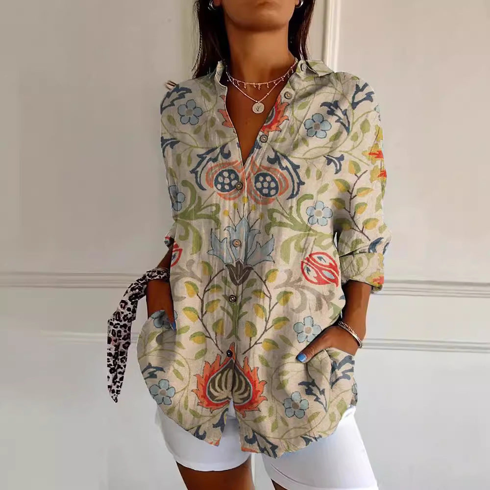 Flowers Print Long Sleeve Shirt for Women – Chic Streetwear Outfit