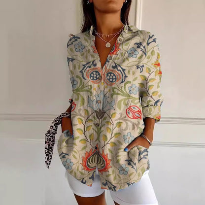 Flowers Print Long Sleeve Shirt for Women – Chic Streetwear Outfit