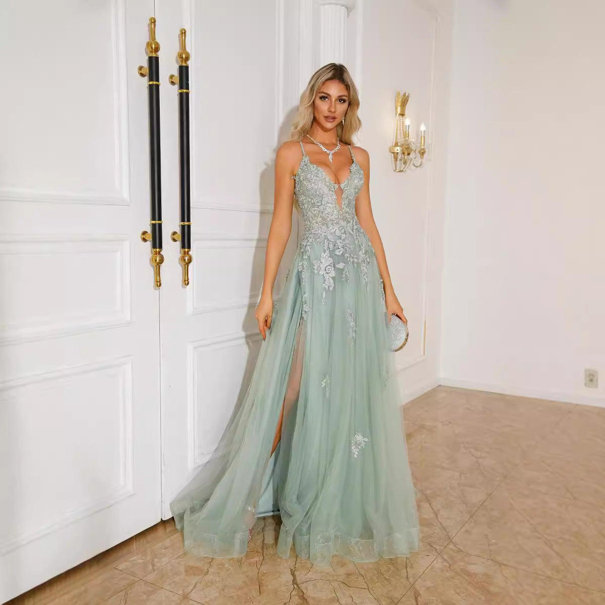 Long Evening Dress with Lace-Up Details | Elegant Dance & Party Dress for Women