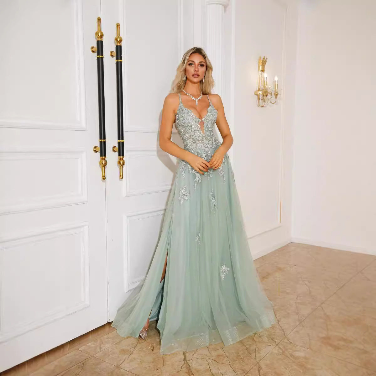 Long Evening Dress with Lace-Up Details | Elegant Dance & Party Dress for Women