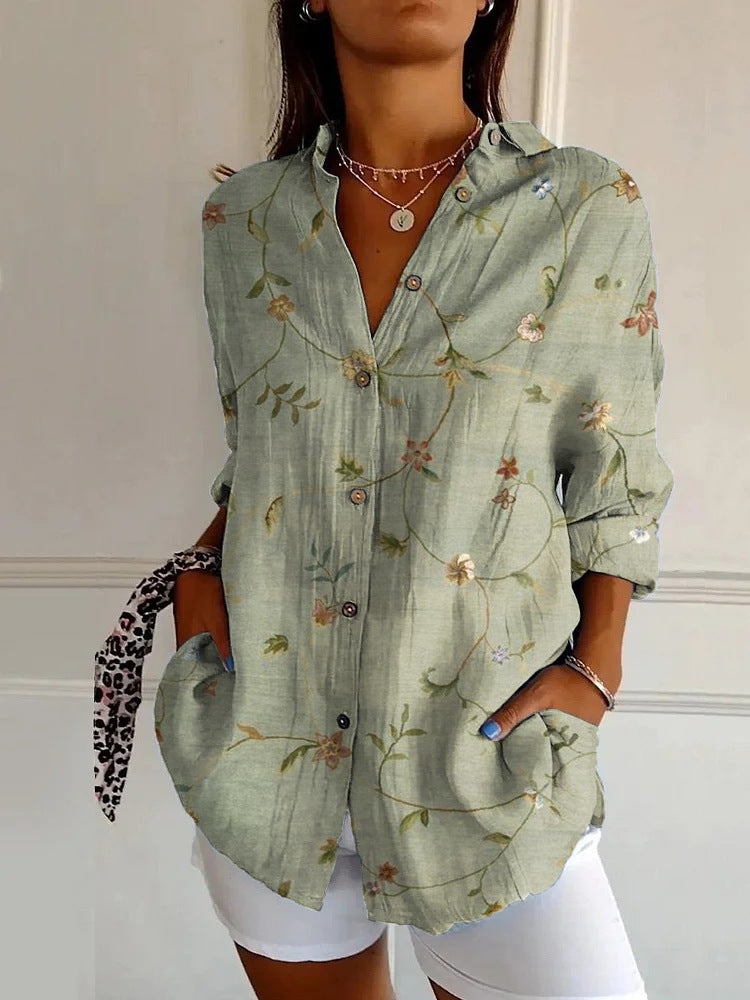 Flowers Print Long Sleeve Shirt for Women – Chic Streetwear Outfit