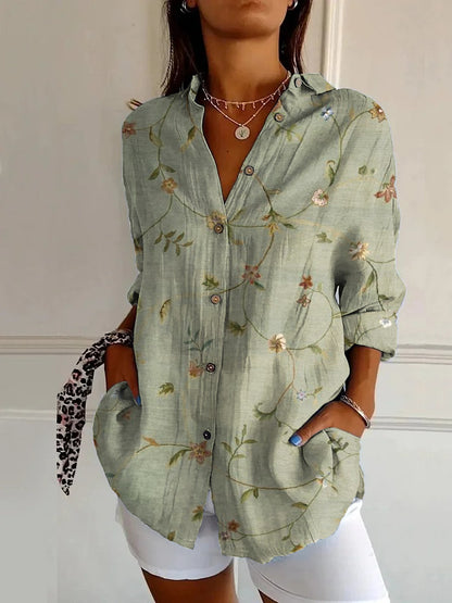 Flowers Print Long Sleeve Shirt for Women – Chic Streetwear Outfit