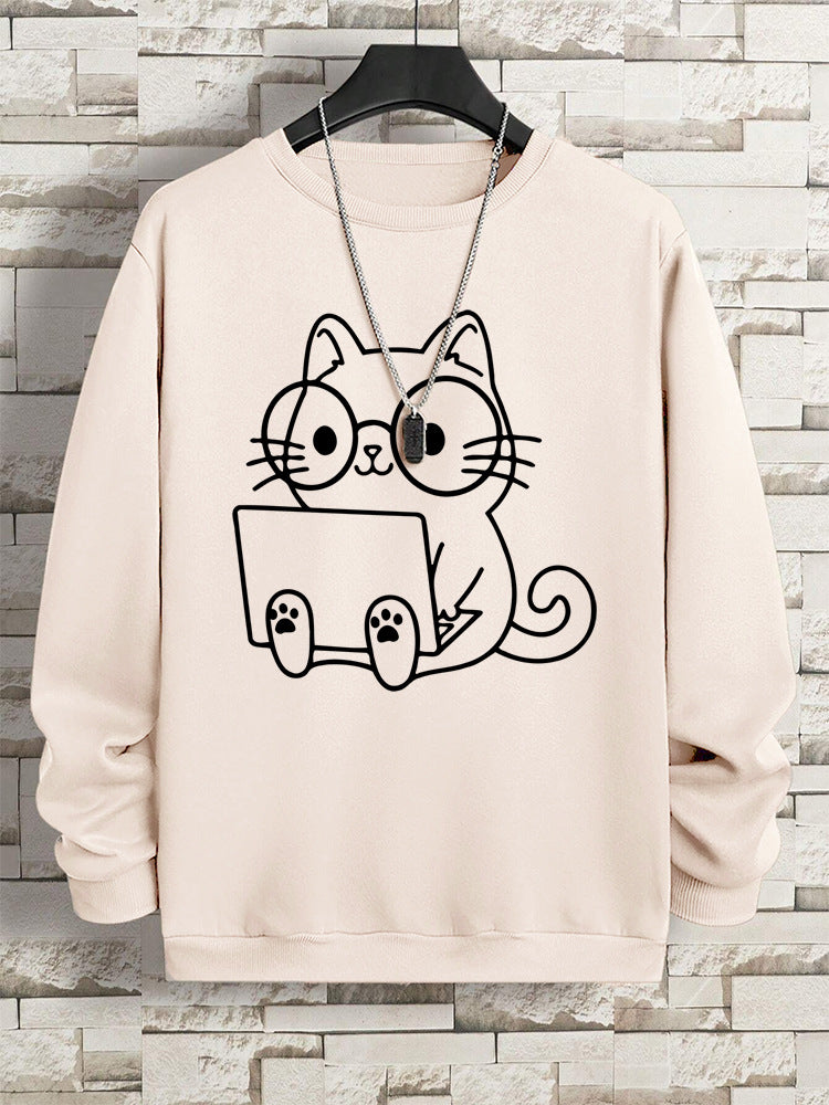 Gentleman Cat At Work – Printed Hip Hop Loose Fit Sweatshirt