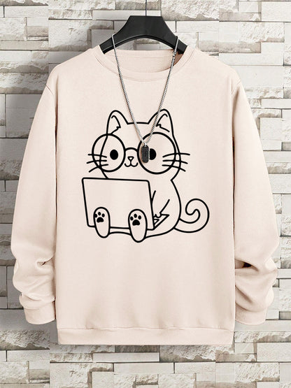 Gentleman Cat At Work – Printed Hip Hop Loose Fit Sweatshirt