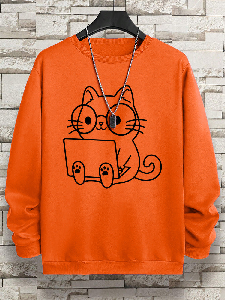Gentleman Cat At Work – Printed Hip Hop Loose Fit Sweatshirt