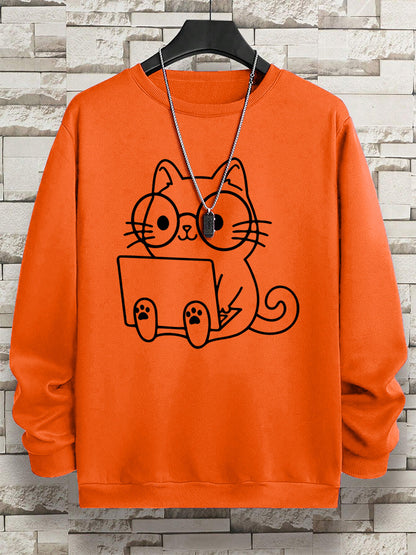 Gentleman Cat At Work – Printed Hip Hop Loose Fit Sweatshirt