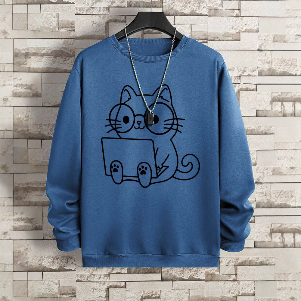 Gentleman Cat At Work – Printed Hip Hop Loose Fit Sweatshirt