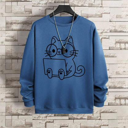 Gentleman Cat At Work – Printed Hip Hop Loose Fit Sweatshirt