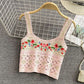 French Style Floral Pattern Crochet Sleeveless Crop Top