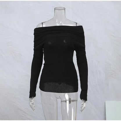 Women Elegant Long Sleeve Off Shoulder Sweaters