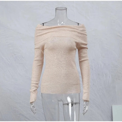 Women Elegant Long Sleeve Off Shoulder Sweaters