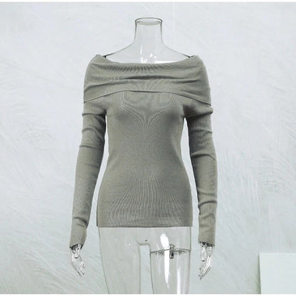 Women Elegant Long Sleeve Off Shoulder Sweaters