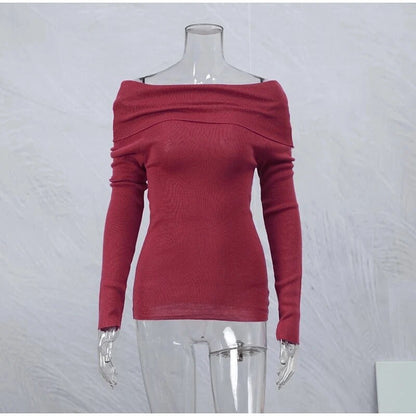 Women Elegant Long Sleeve Off Shoulder Sweaters