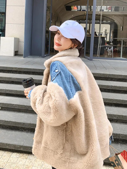 Super Soft Thick Wool Denim Coat Jacket For Women