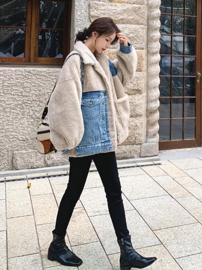 Super Soft Thick Wool Denim Coat Jacket For Women