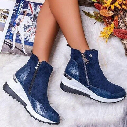 Women's Platform Wedge Snow Boots – Warm Plush Ankle Boots with Zipper