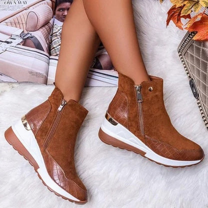 Platform Heel Suede Zipper Up Elegant Boots For Women