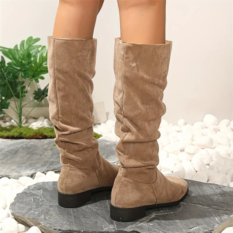 New Style Faux Suede Flock Knee High Boots