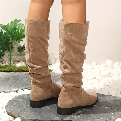 New Style Faux Suede Flock Knee High Boots