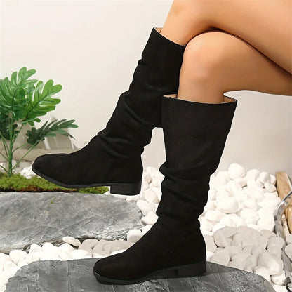 New Style Faux Suede Flock Knee High Boots