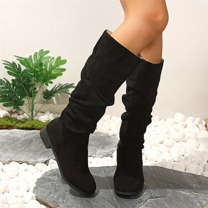 New Style Faux Suede Flock Knee High Boots