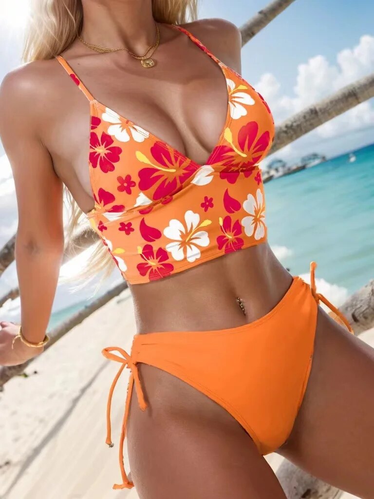 Summer Energy Floral Print Sexy Brazilian Bikini Set