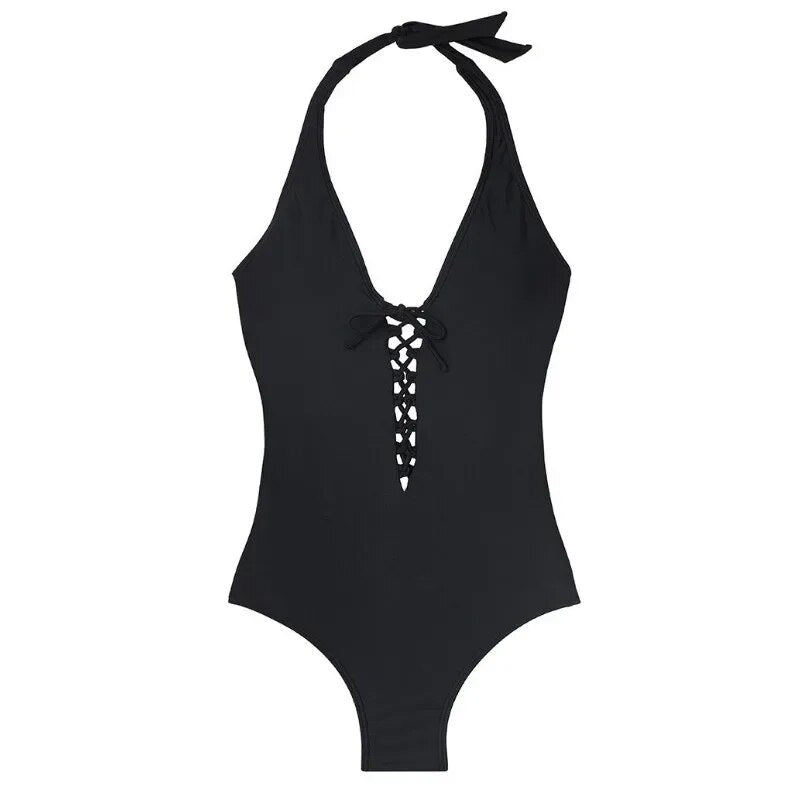 M-5XL Plus Size Black Halter Bikini For Women